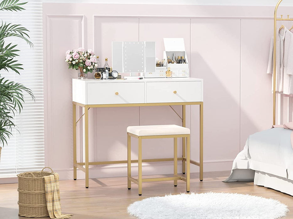 White and Gold Tri-Fold Vanity Desk