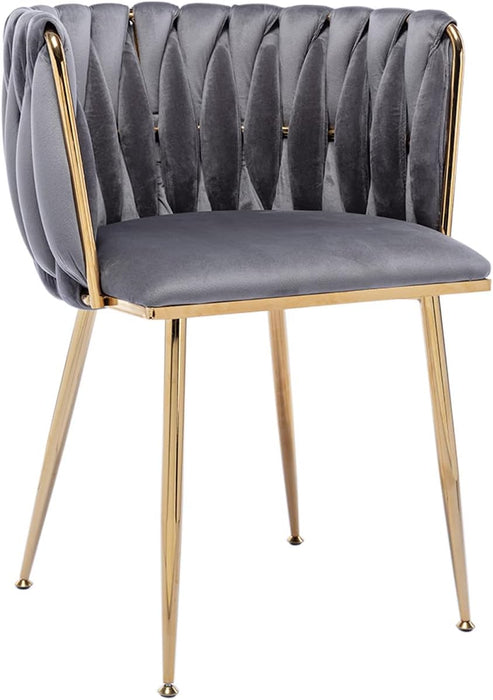 Velvet Dining Chairs with Gold Metal Legs, Set of 4, Grey