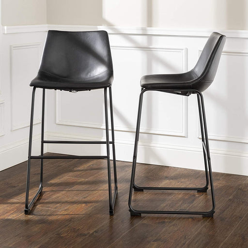 Urban Industrial Faux Leather Bar Chairs, Black, Set of 2