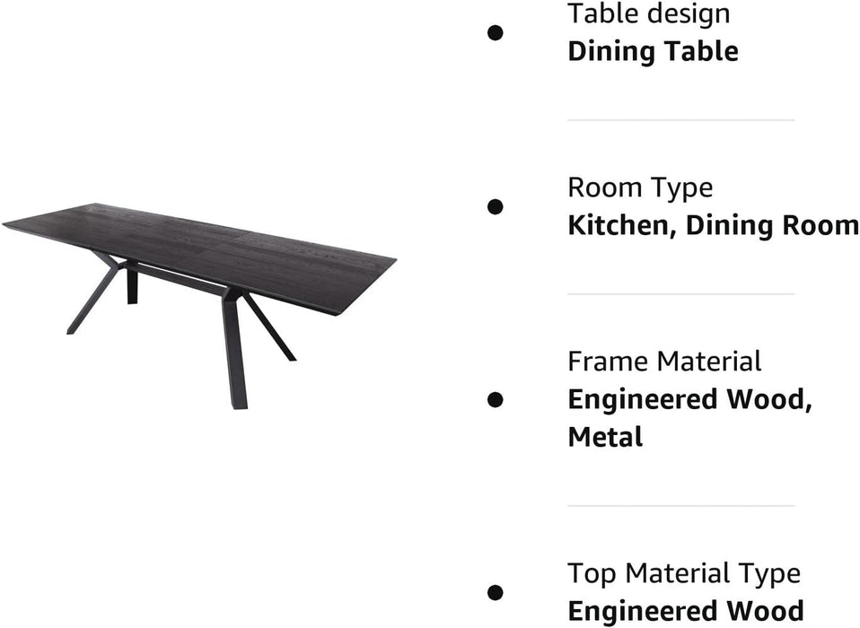 Expandable Dining Table for 6-8 Seats, Black