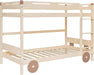 Natural Car-Shaped Low Bunk Bed with Guardrails and Ladder