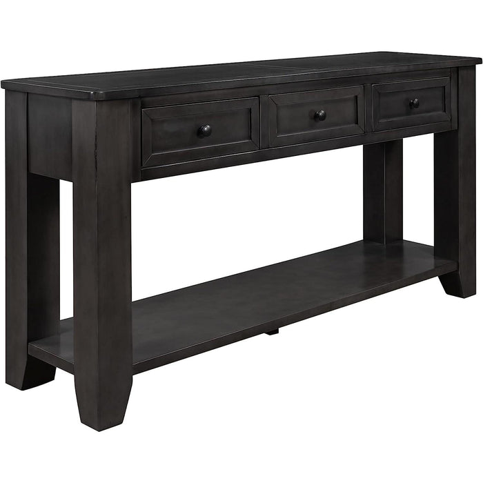 Black Console Table with Drawers and Shelf