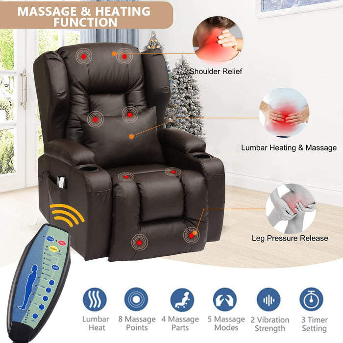 Dark Brown PU Electric Power Lift Recliner with Massage & Heat