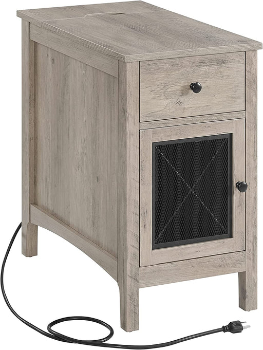 Storage Side Table with USB Ports, Greige Finish