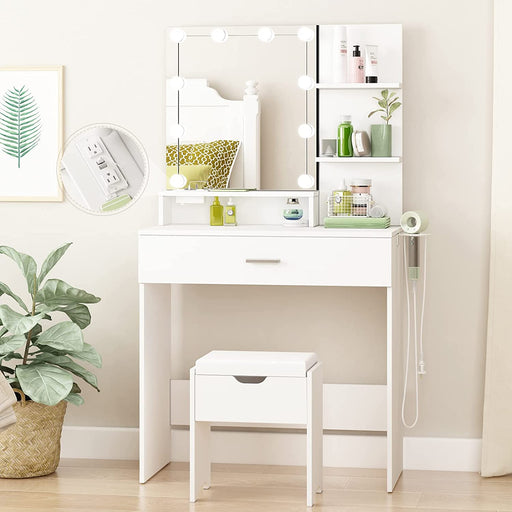 White Vanity Set with Lighted Mirror & Power