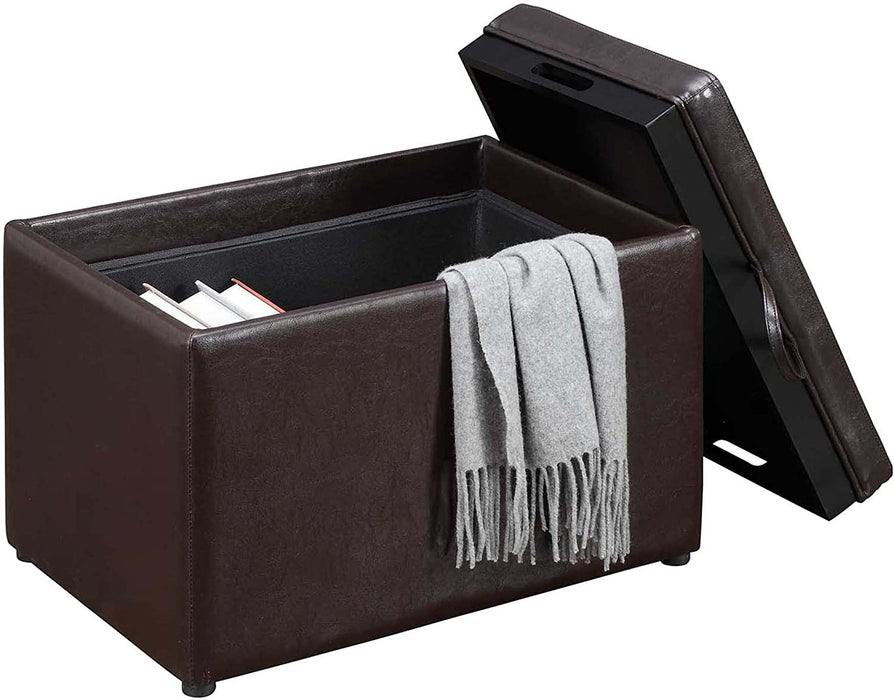 Espresso Faux Leather Ottoman with Reversible Tray