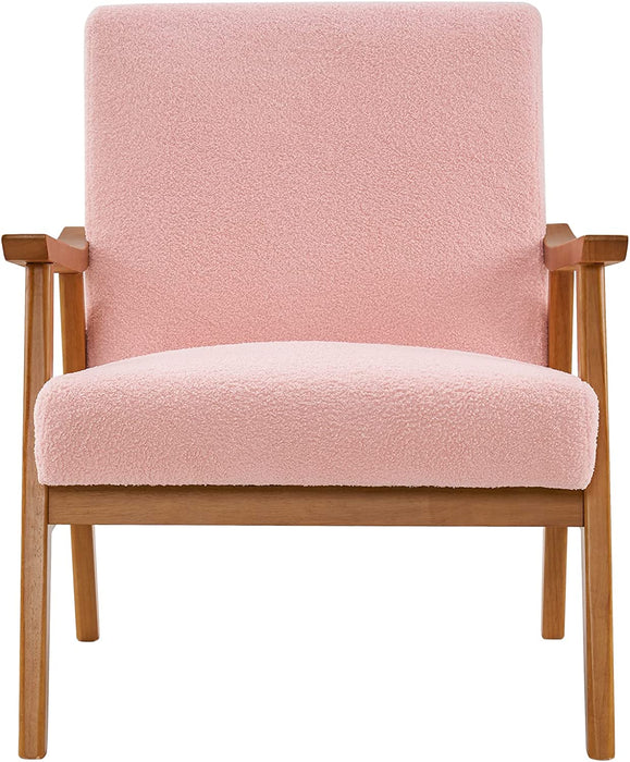 Retro Pink Armchair with Solid Wood Frame