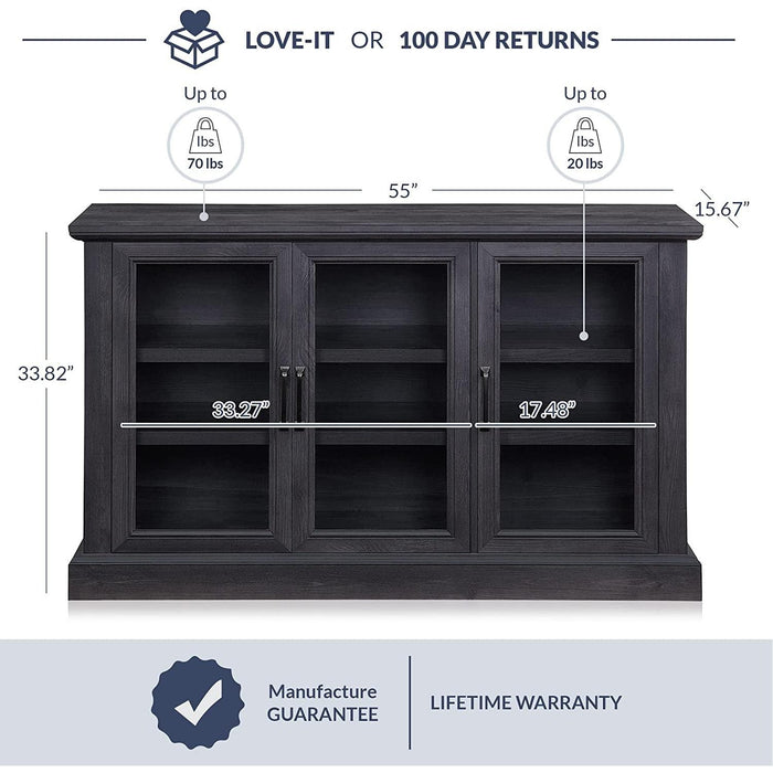 Rustic Gray Wood Sideboard with Glass Doors