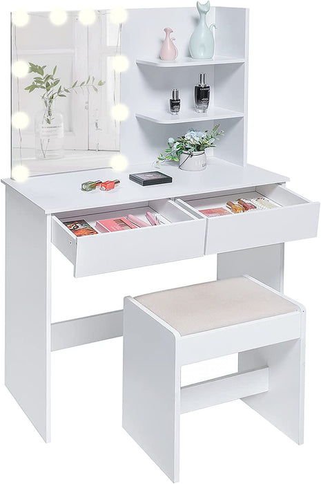 White Makeup Vanity Table with 10 Light Bulbs