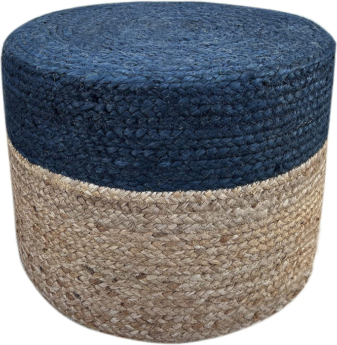 Jute Braided Pouf Ottoman in Natural Navy