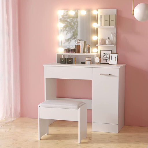 DIY Lighted Mirror Vanity Table Set