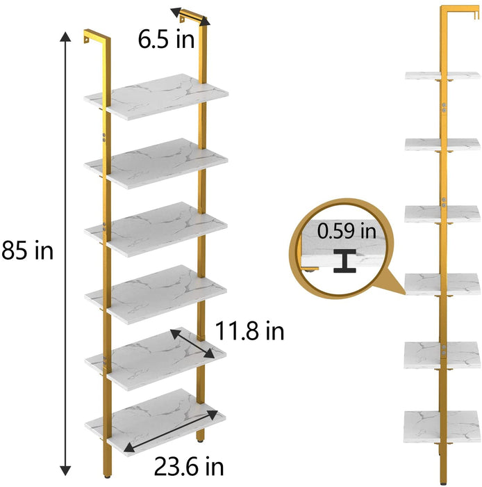 Marble White 6-Tier Ladder Shelf Bookcase