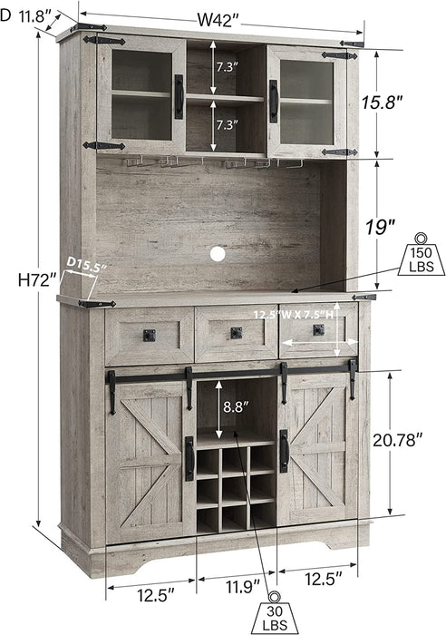 Rustic Oak Bar Cabinet with Sliding Barn Door
