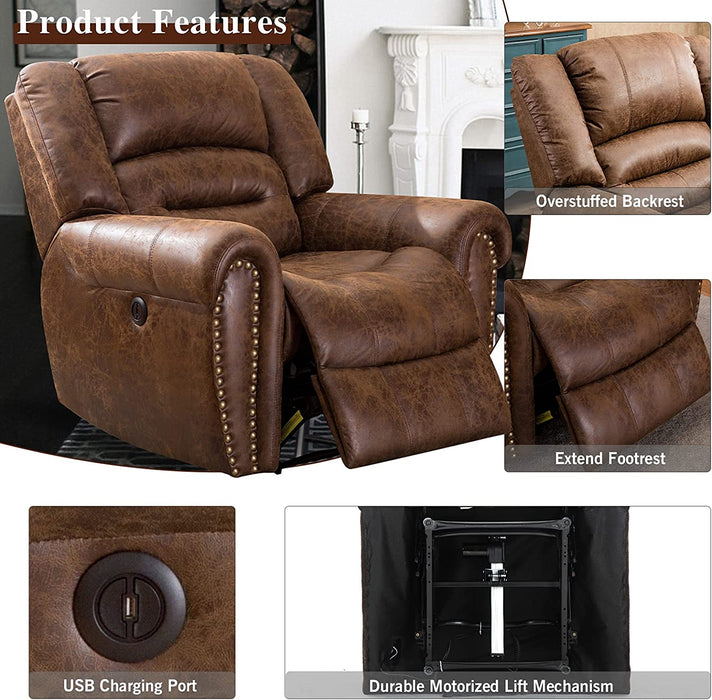 Electric Recliner Chair with Bonded Leather (Nut Brown)