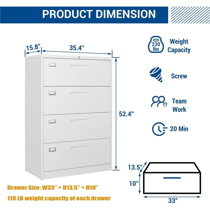 Lockable 4-Drawer Metal File Cabinet for Home Office