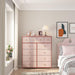 Pink Fabric 12-Drawer Tall Bedroom Dresser