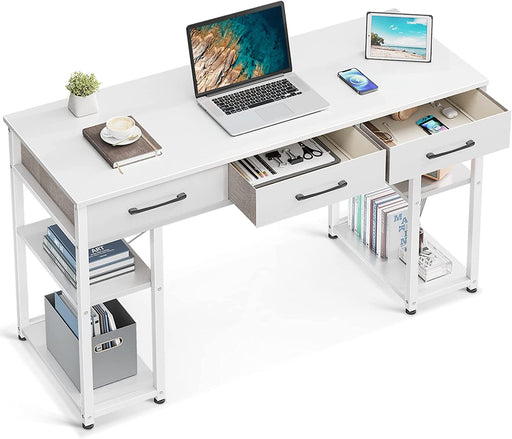 Small White Desk with Drawers and Shelves