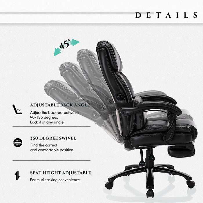 Retractable Footrest Ergonomic Swivel Office Chair with Lumbar Support