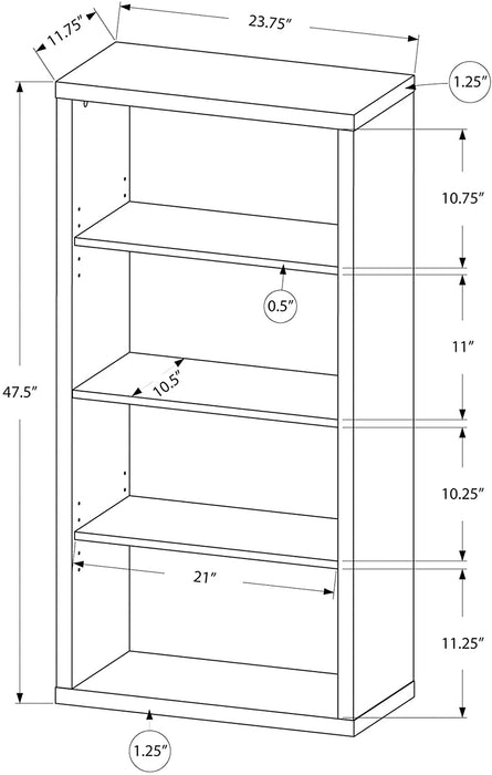 Adjustable 3-Shelf Bookcase - 48”H (Brown)