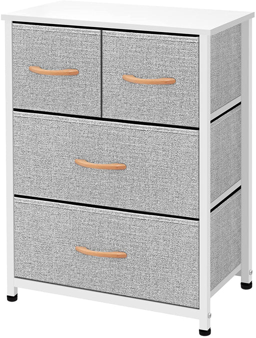 Large Standing Chest with 4 Fabric Drawers, Light Grey