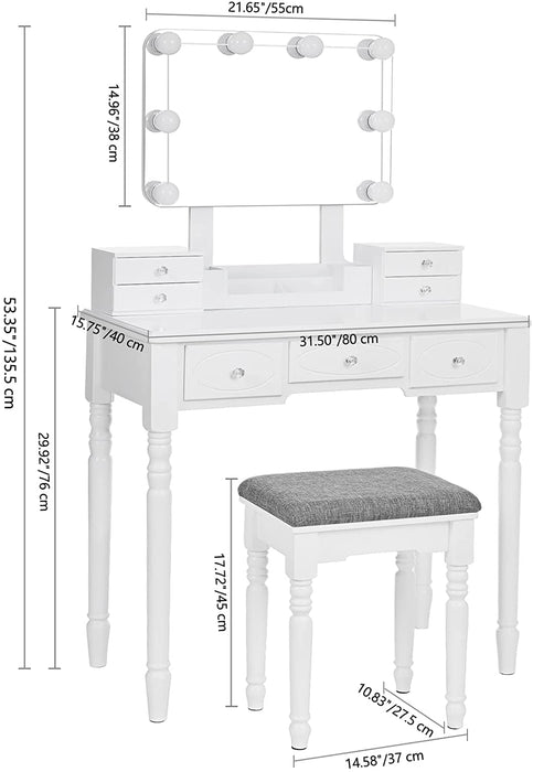 Vanity Set with Lighted Mirror & Drawers