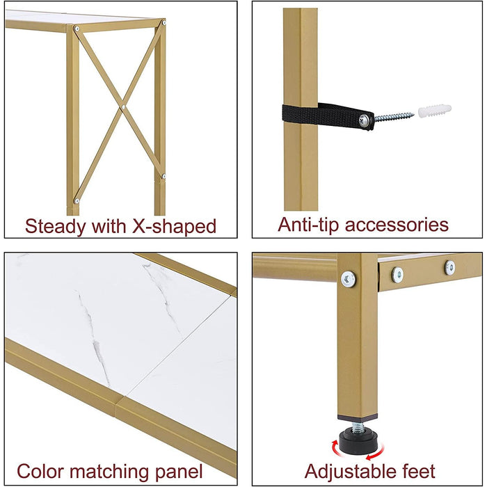 Gold and White Narrow Console Table with Shelves