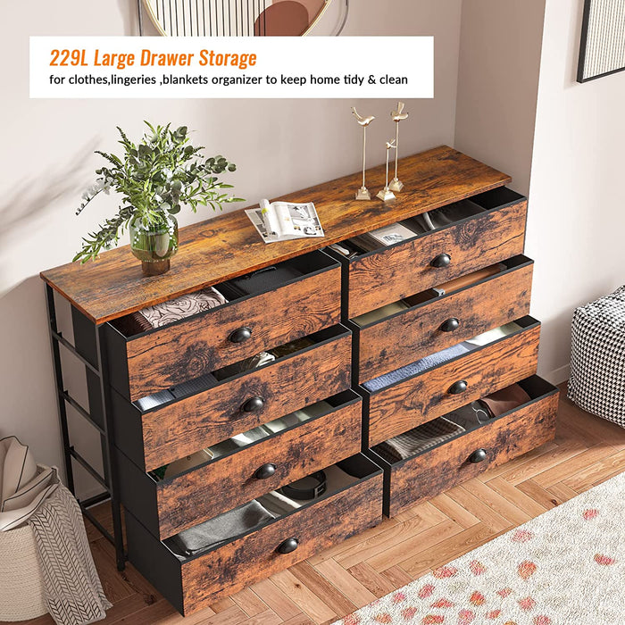 Rustic Brown 8-Drawer Chest of Drawers with Fabric Drawers