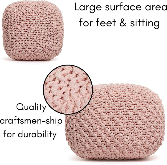 Dusty Rose Knit Pouf Ottoman - Small Furniture