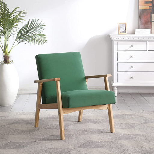 Green Velvet Mid Century Armchair with Wood Frame
