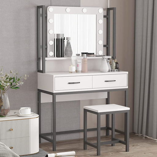 White Makeup Vanity Desk with Lighted Mirror