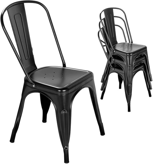 Stackable Metal Tolix Style Dining Chair, Set of 4, Black