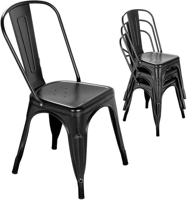 Stackable Metal Tolix Style Dining Chair, Set of 4, Black
