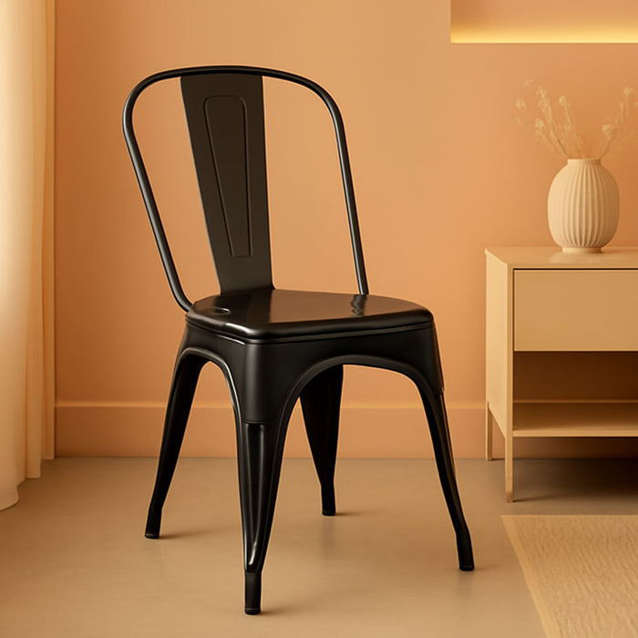 Stackable Metal Tolix Style Dining Chair, Set of 4, Black