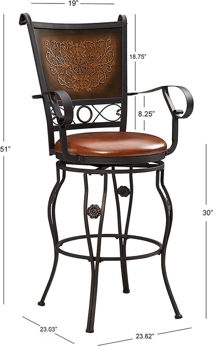 Big and Tall Copper Stamped Back Barstool with Arms, Bronze
