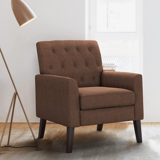 Modern Brown Linen Accent Armchair with Tufted Upholstery