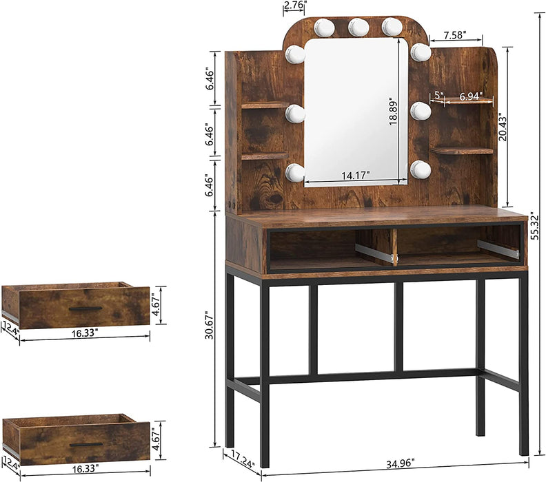 Elegant Lighted Makeup Vanity Desk, Brown