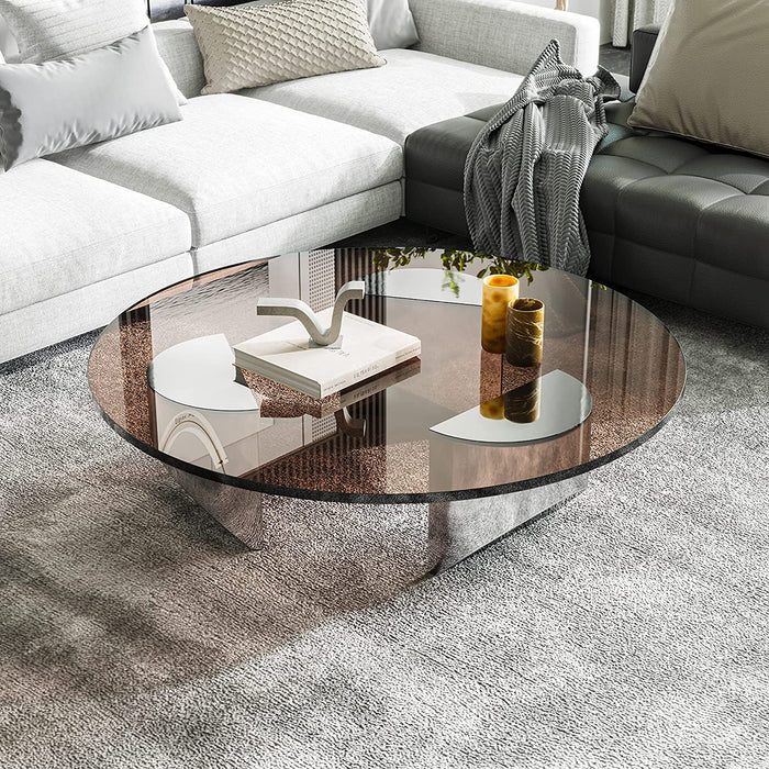 Bronzed Glass Coffee Table with Polished Steel Legs