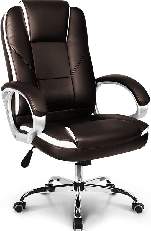 Ergonomic Brown Leather Office Chair with Wheels