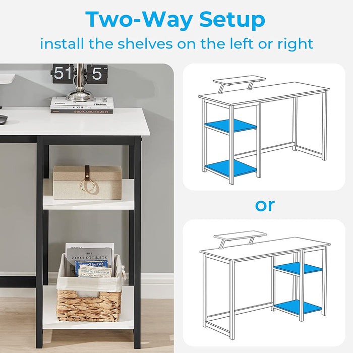 Small White Desk with Monitor Stand and Storage