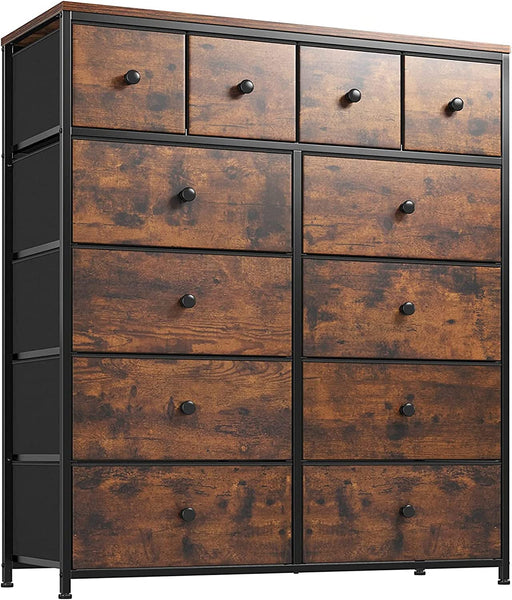 12-Drawer Rustic Brown Fabric Tall Dresser