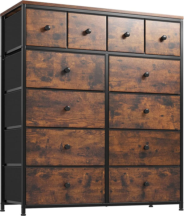 12-Drawer Rustic Brown Fabric Tall Dresser