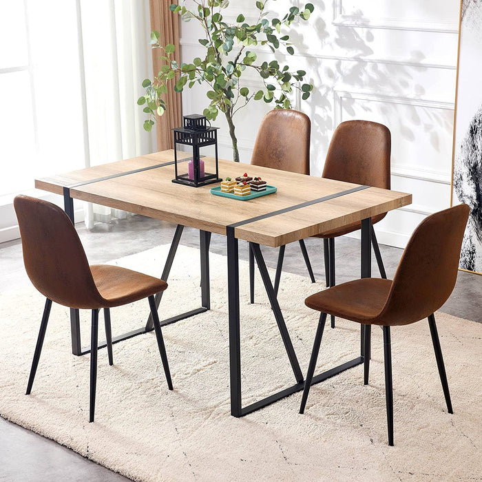 5 Piece Modern Farmhouse Wood Dining Table Set with Upholstered Chairs