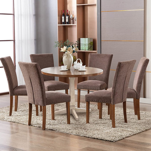 Upholstered Parsons Dining Chairs Set of 6, Brown