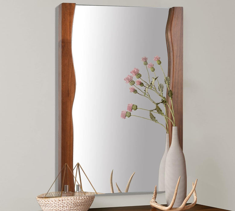 Rectangle Wood Bathroom Mirror with Live Edge Wooden Frame, Irregular Mirror 20 X 28 Inch Vanity Mirrors for Entryway, Living Room, Bedroom, Rustic Brown