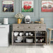 Farmhouse Buffet Server with Wine Cabinet and Drawers, Grey Wash