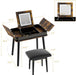 Brown Retro Wooden Vanity Desk Set with Lights