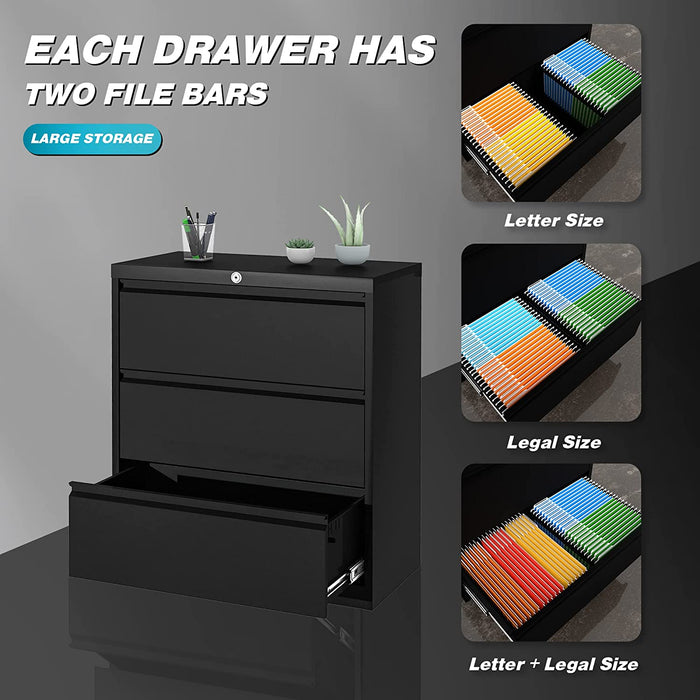 Lockable 3-Drawer Metal File Cabinet for Office/Home