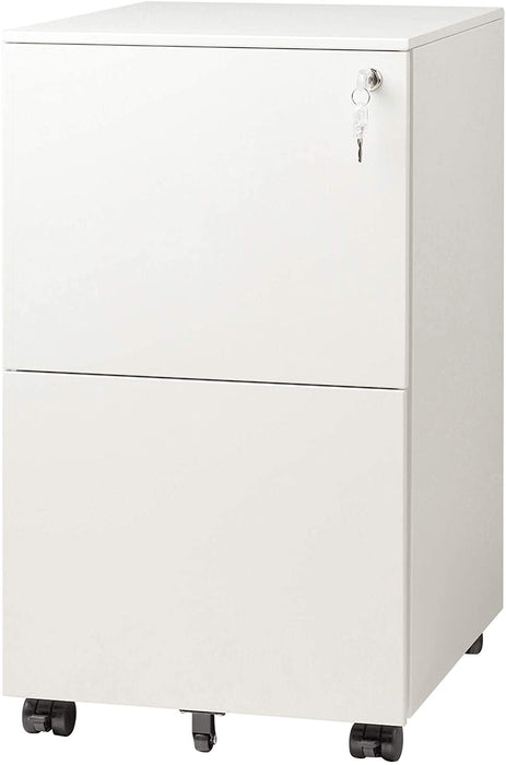 White Mobile File Cabinet with Lock, 2-Drawer Vertical
