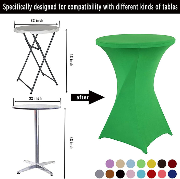 2 Pack 32X43 Inch Green Cocktail Spandex Tablecloth