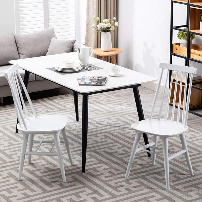 Set of 2 White Slat Back Dining Chairs